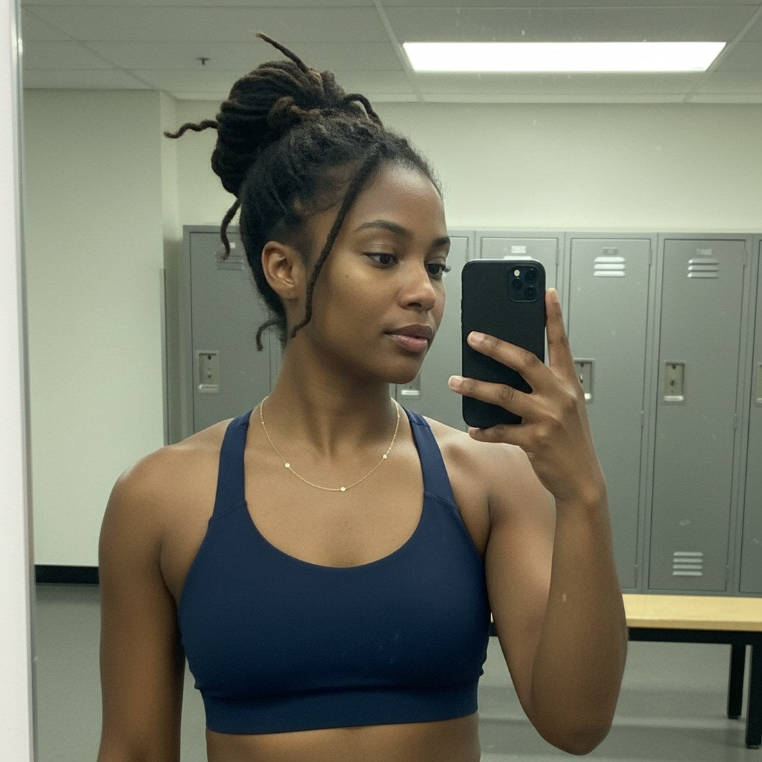 At the gym, wearing the yellow gold station necklace