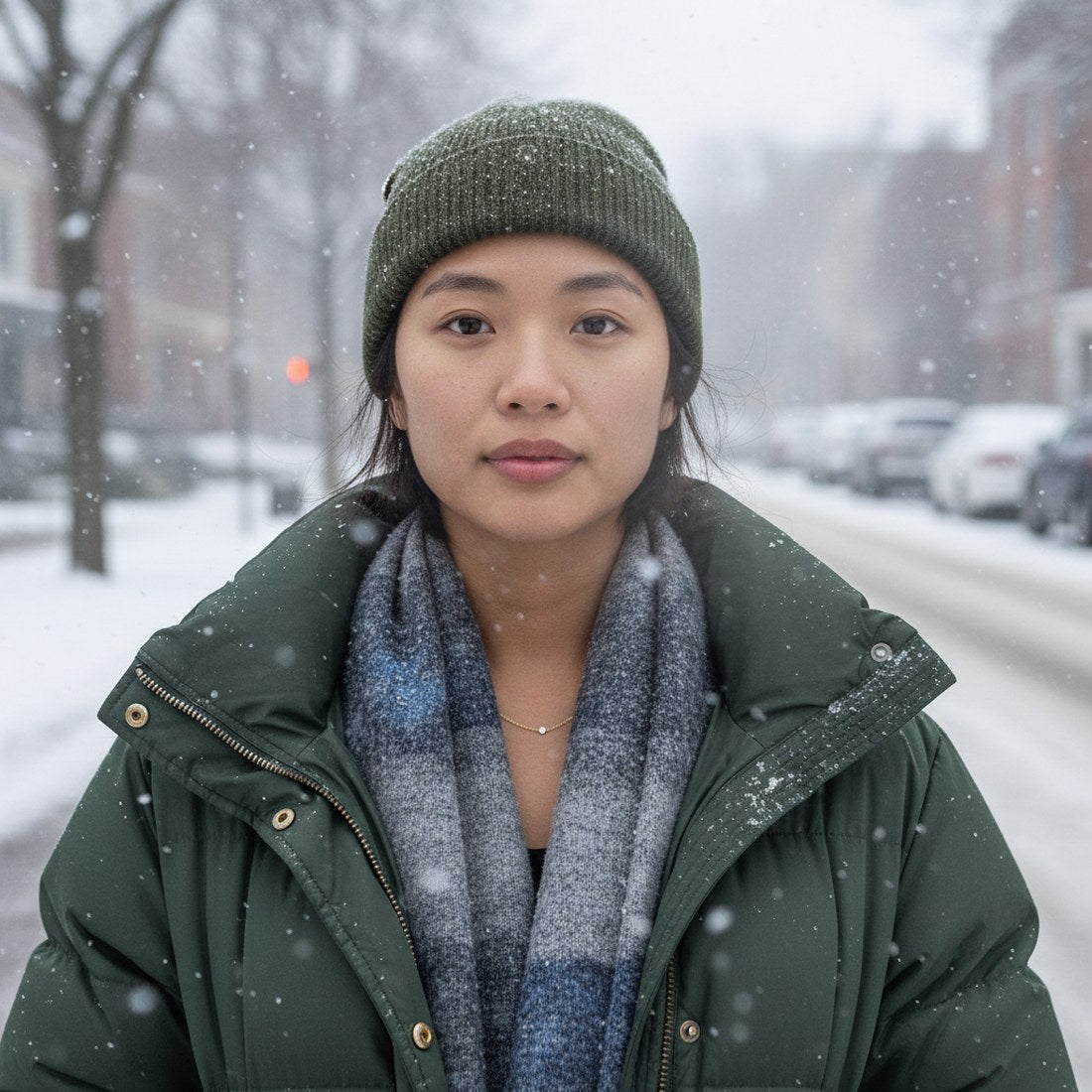 Out in the snow, yellow gold station necklace