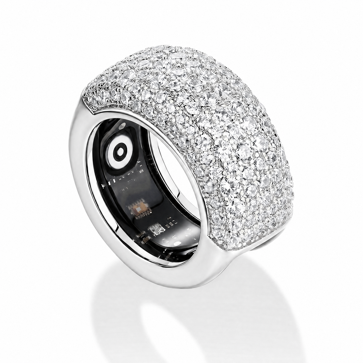 Avera Pave Smart Ring Cover in silver slipped over a smart ring