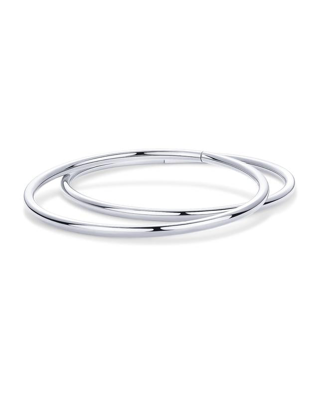 Two silver bangles showing the hinge