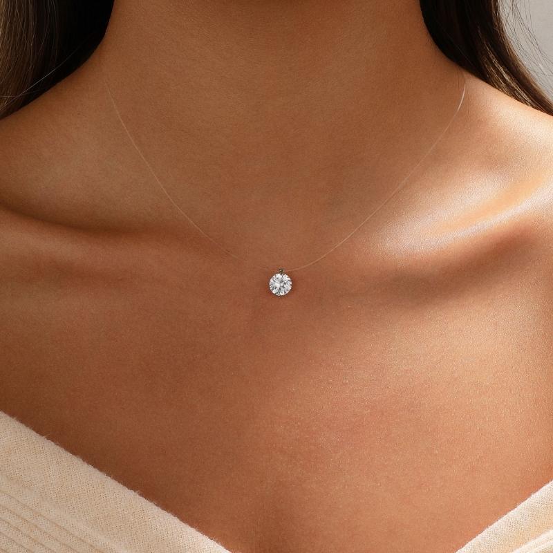 Round floating pendant necklace worn on the neck