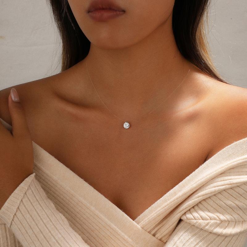 Round floating pendant necklace close up