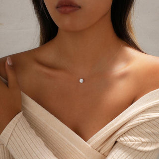 Round floating pendant necklace close up