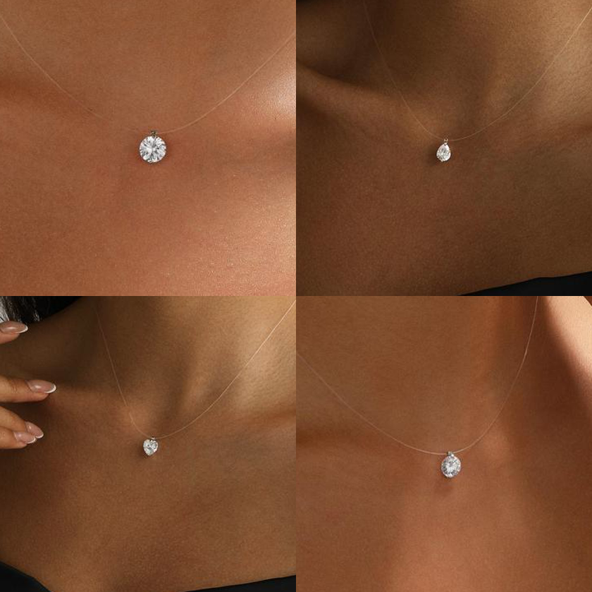 The four stone shapes: round, pear, heart and oval on the invisible cord