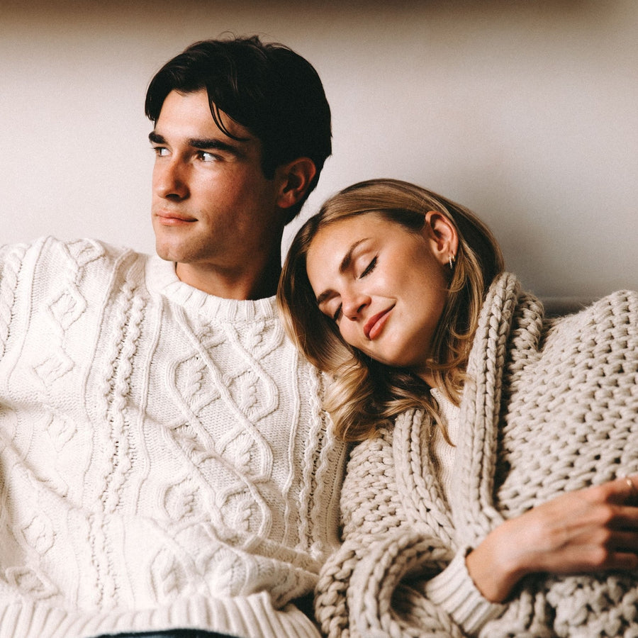 Couple in fresh knitwear