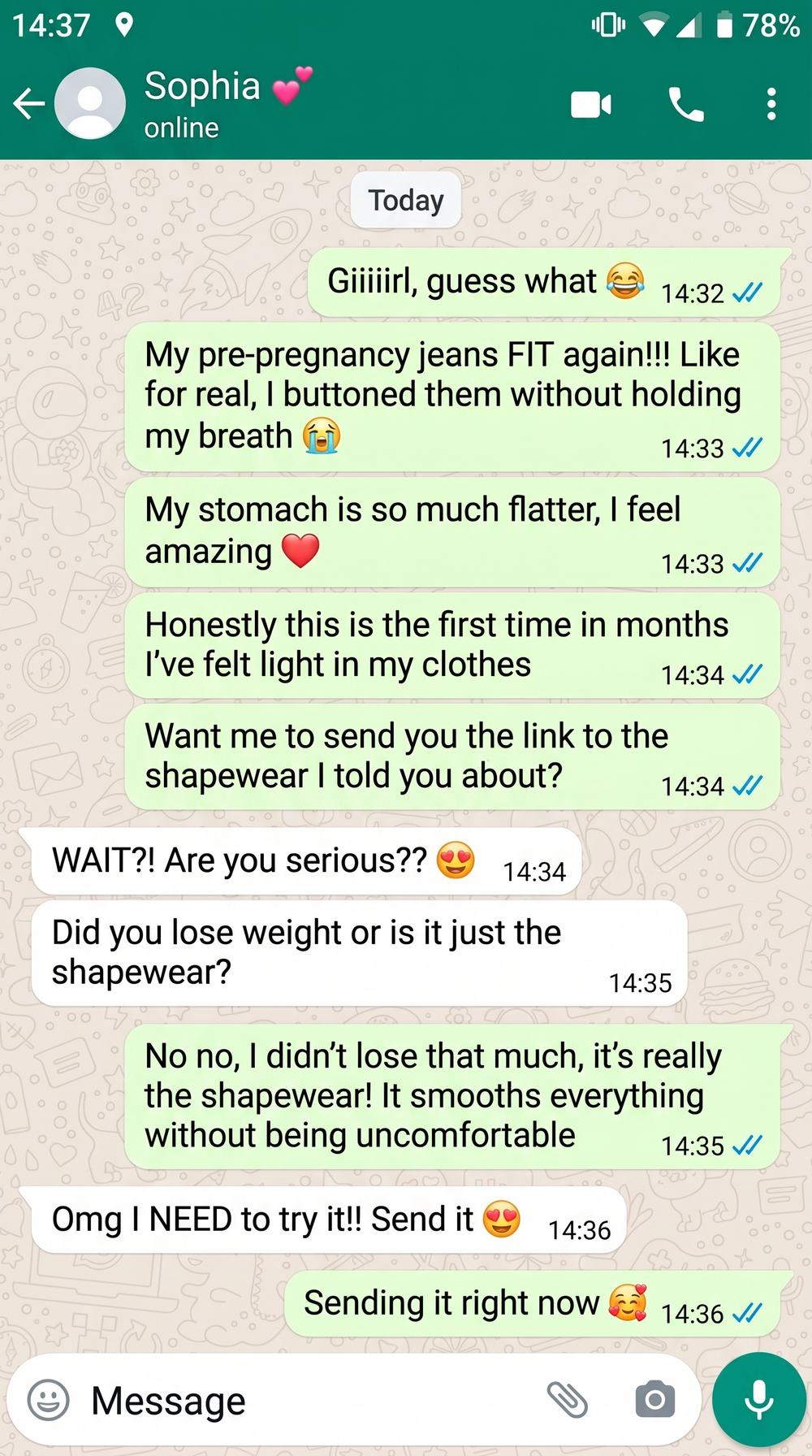 Screenshot of a text conversation between two friends about The Sculpt Brief