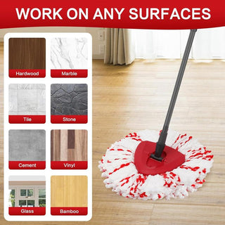 Works on hardwood, marble, tile, stone, cement, vinyl, glass and bamboo
