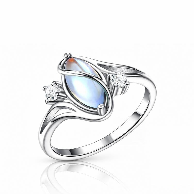 Avera Moonstone Ring, marquise synthetic moonstone with two cubic zirconia accents