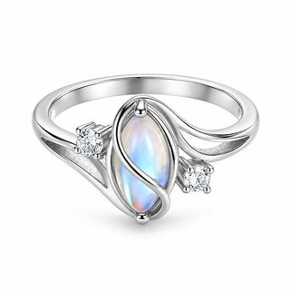 Front view of the moonstone wrapped in a polished swirl