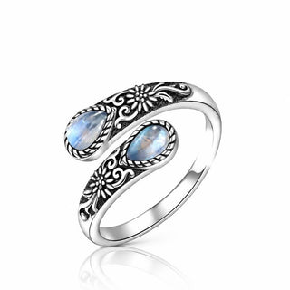 Avera Moonstone Thumb Ring, open band with two teardrop moonstones