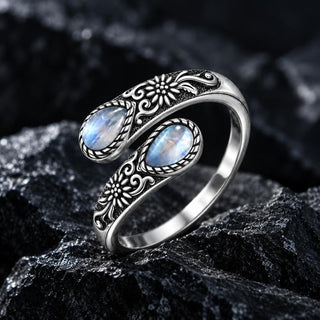 Moonstone thumb ring with Victorian floral engraving