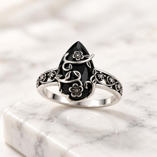 Avera Black Obsidian Ring on a marble block