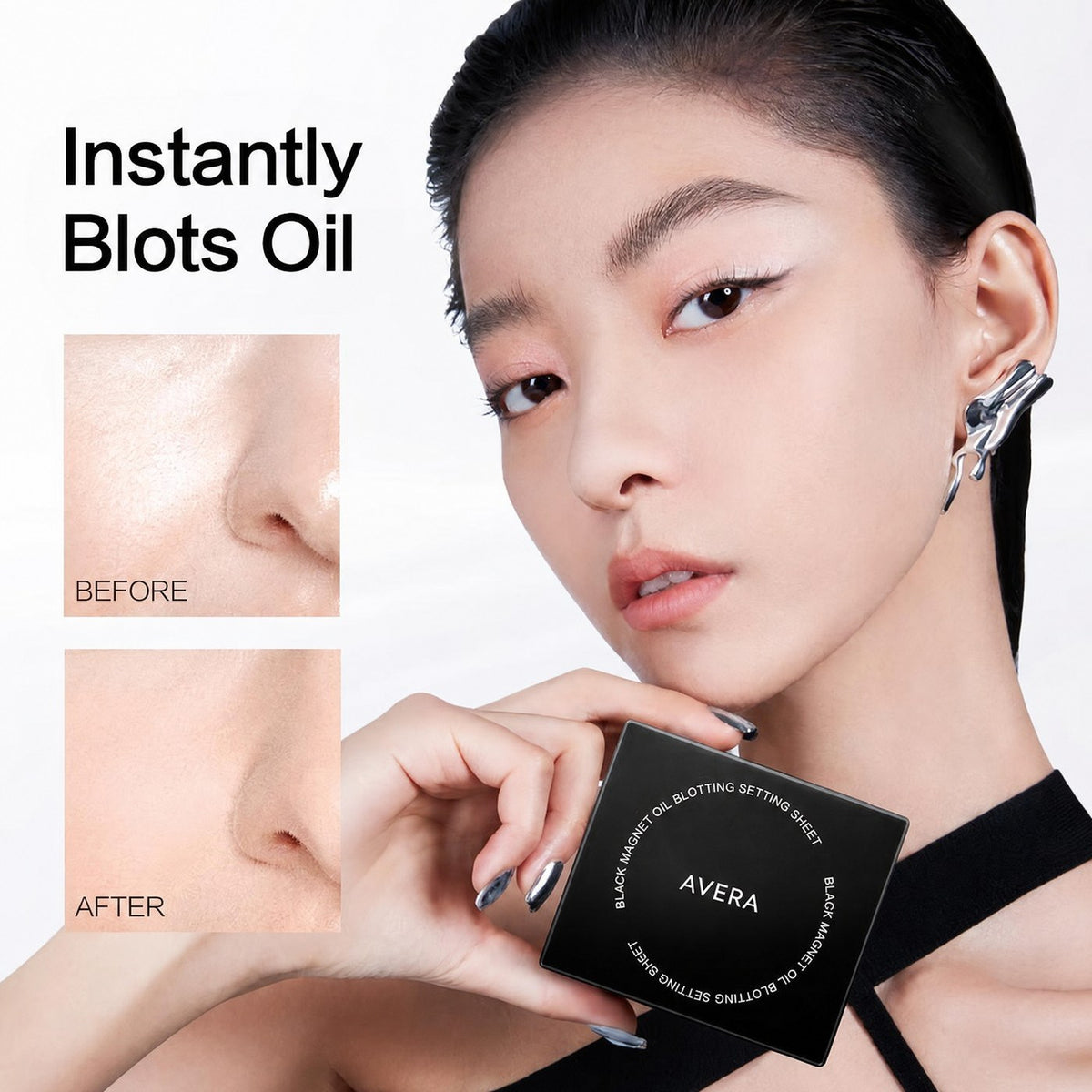Instantly blots oil - before and after