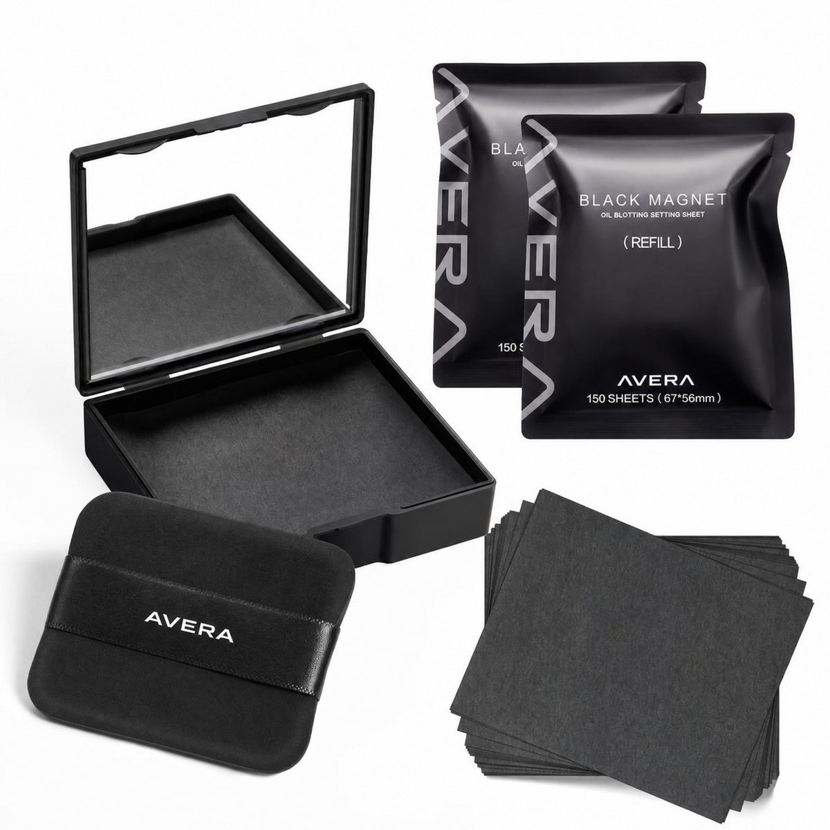 The compact, the puff and two refill packs