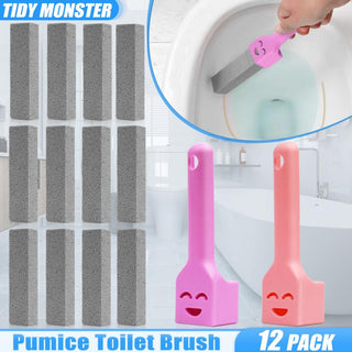 The pumice stone in use on a toilet bowl