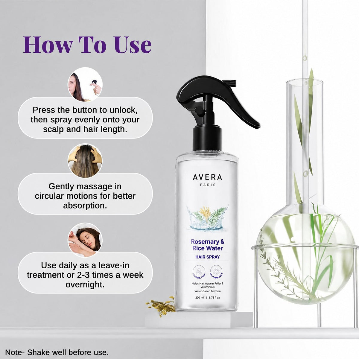 How to use the Avera Rosemary & Rice Water Hair Spray