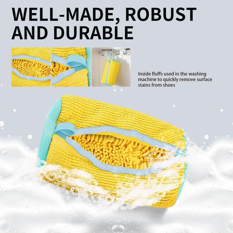 The soft chenille lining inside the bag that scrubs the shoe during the cycle