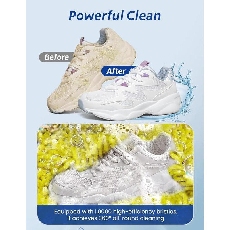 Before and after: a dirty trainer and the same trainer cleaned in the bag