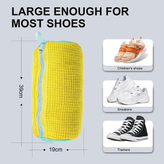 Bag measures 39 by 19 cm, large enough for kids shoes, sneakers and high tops