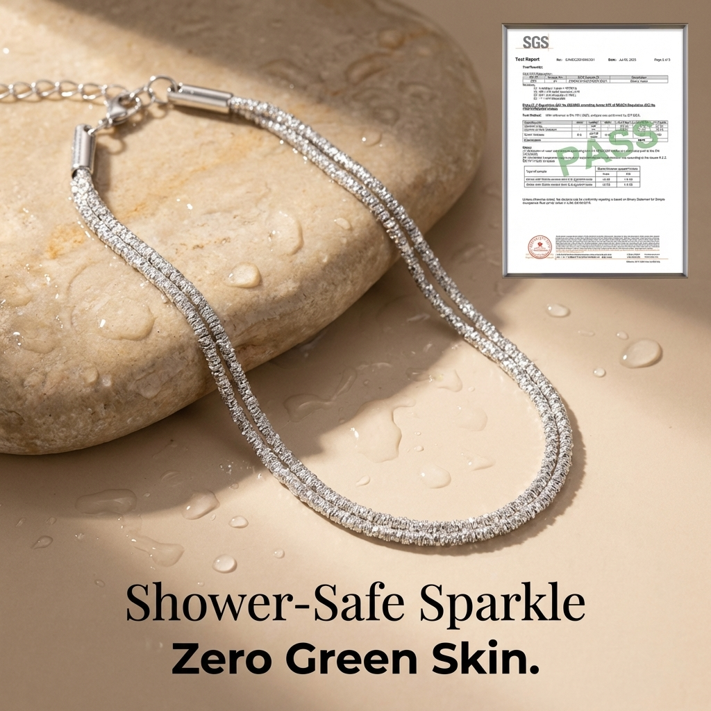 Shower-safe sparkle, zero green skin