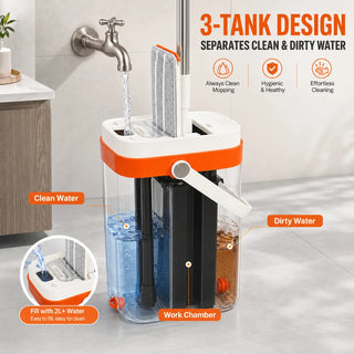 Three-tank design separating clean and dirty water