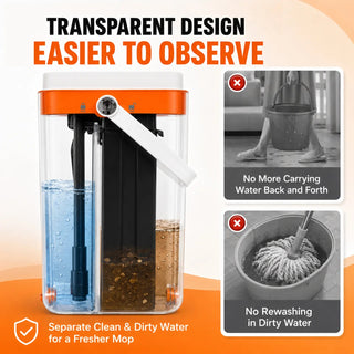 Transparent bucket showing clean and dirty water separately