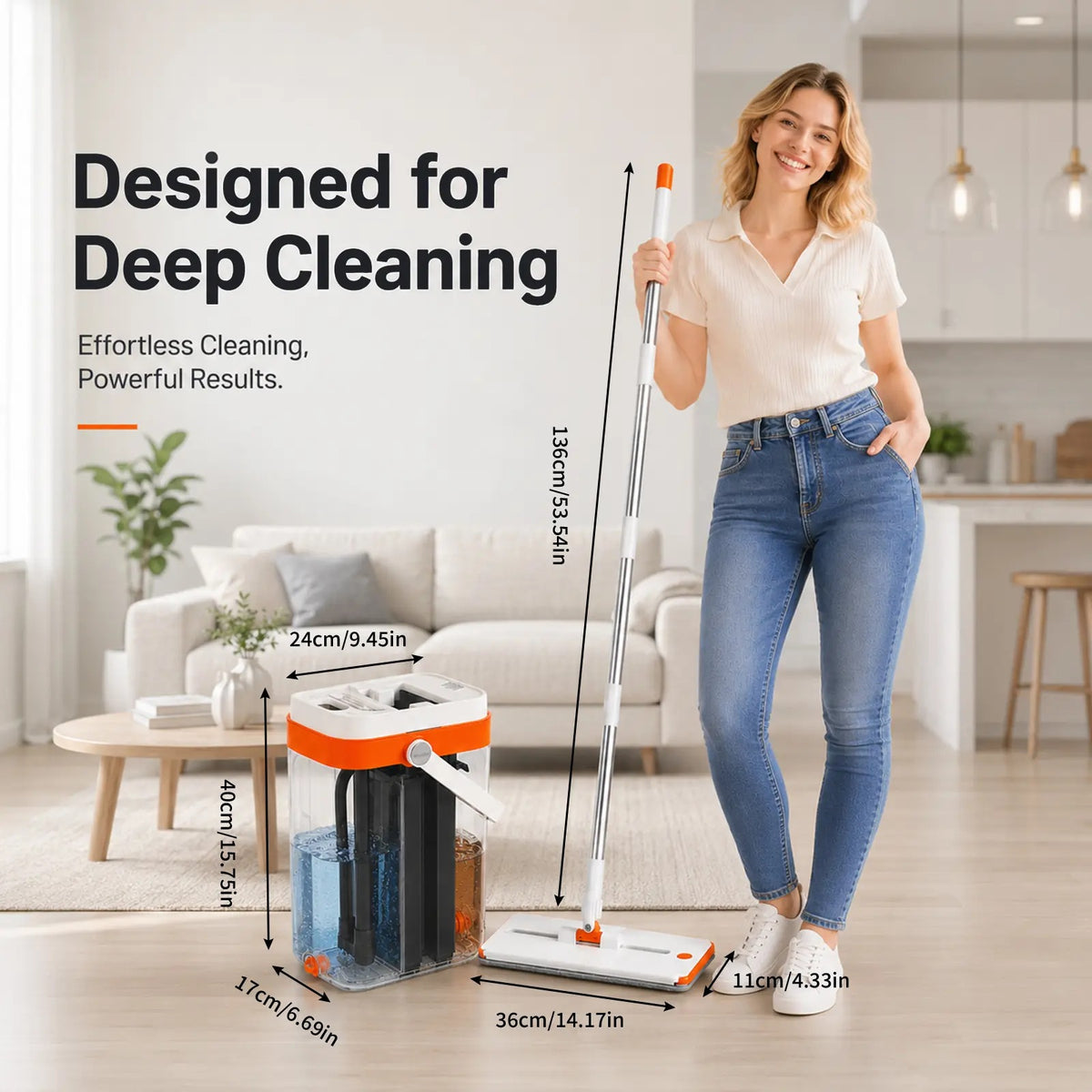 Mop dimensions next to a person for scale