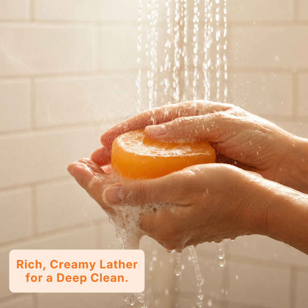 Rich lather of AVERA Persimmon Soap