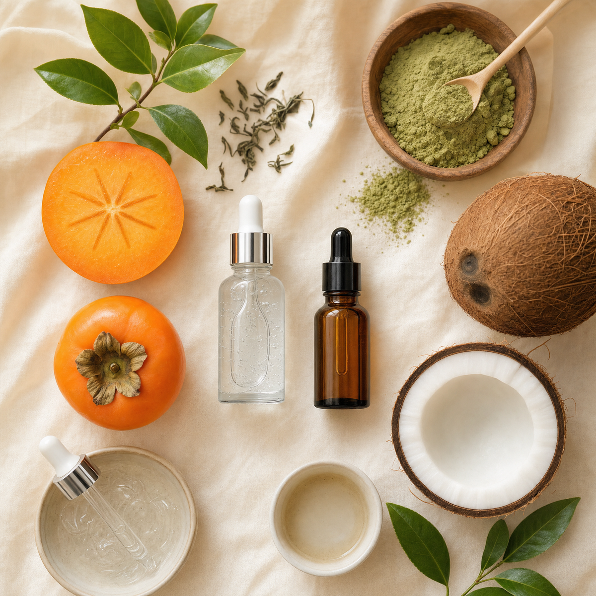 Persimmon, green tea and coconut oil