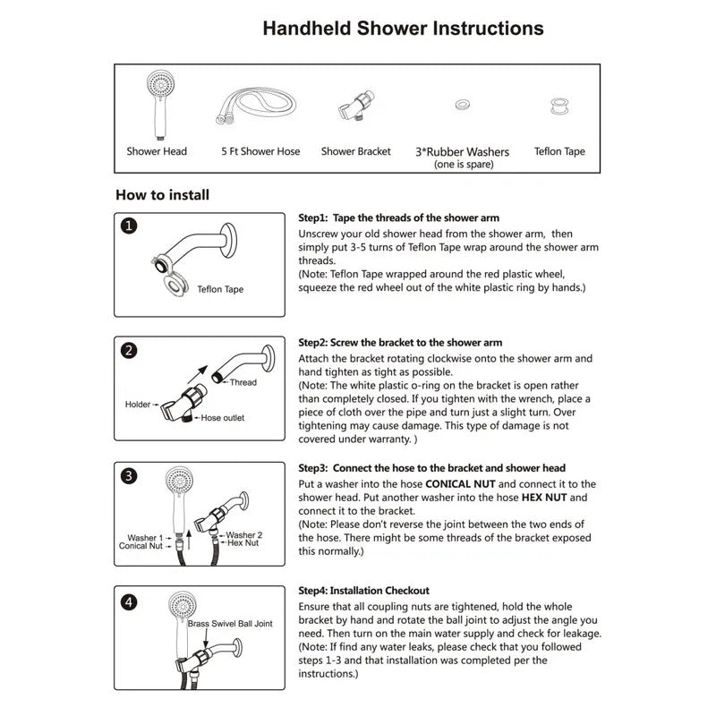 Installation instructions for the handheld shower head