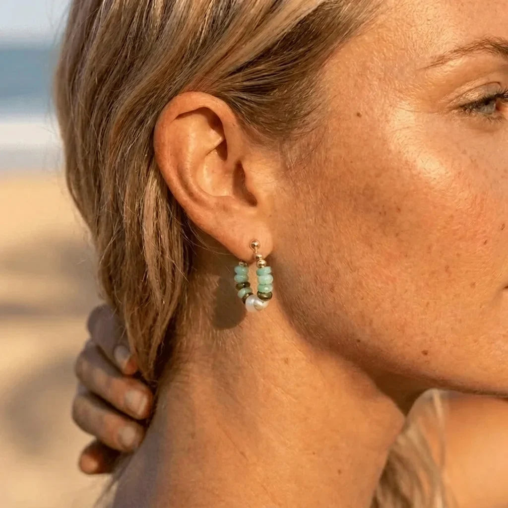 Turquoise Bead Pearl Hoops by Avera Paris