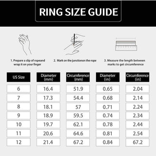 Ring size guide, US sizes 6 to 12