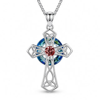 January · Garnet cross pendant