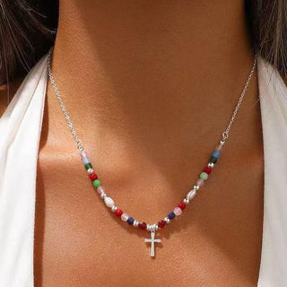 Silver-tone Faith Cross Necklace worn