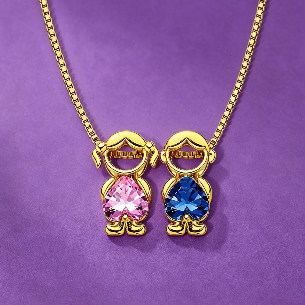 Mom & Kids Necklace with a girl and a boy charm, gold