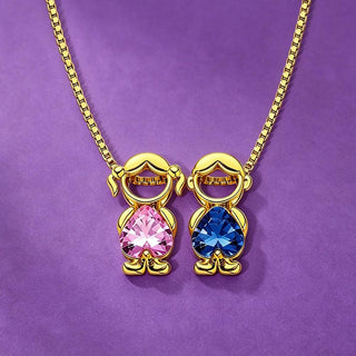 Mom & Kids Necklace with a girl and a boy charm, gold