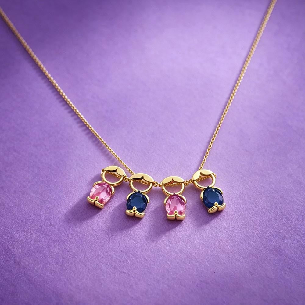 Mom & Kids Necklace with four children, gold