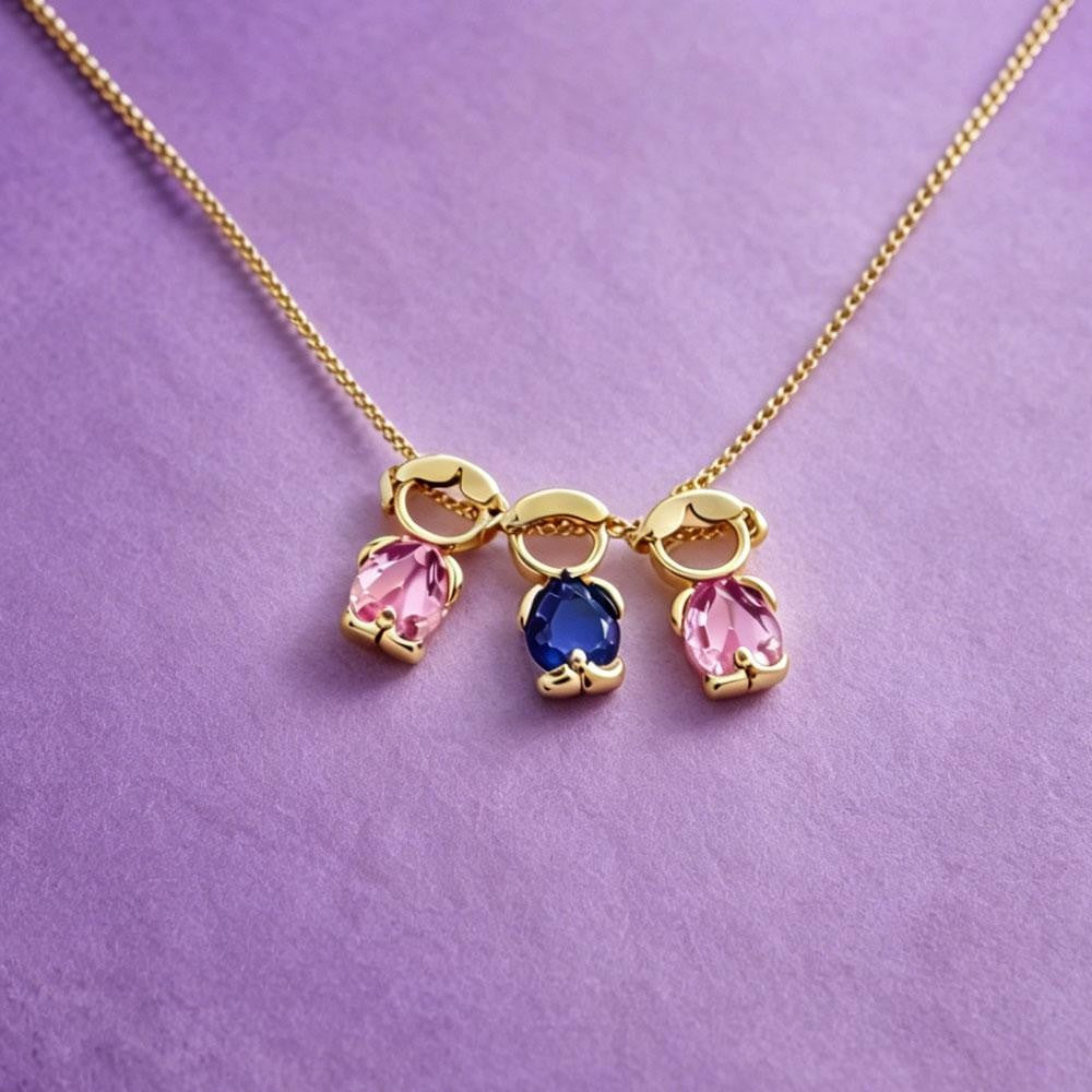 Mom & Kids Necklace with three children, gold