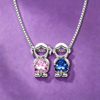 Girl and boy charms, silver-tone