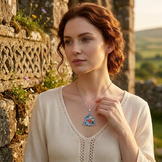 The necklace worn outdoors