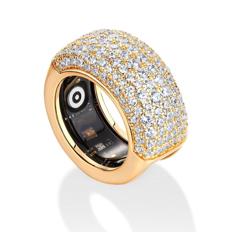 Avera Pave Smart Ring Cover in gold slipped over a smart ring