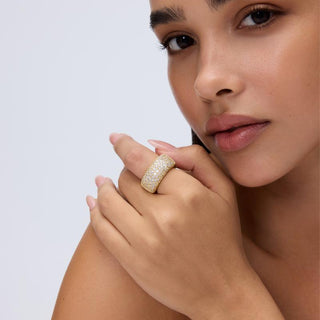 Close-up of the pave stones on the gold ring cover