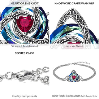 Close details of the knotwork and the birthstone