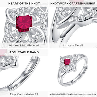 Close details of the knotwork and the birthstone