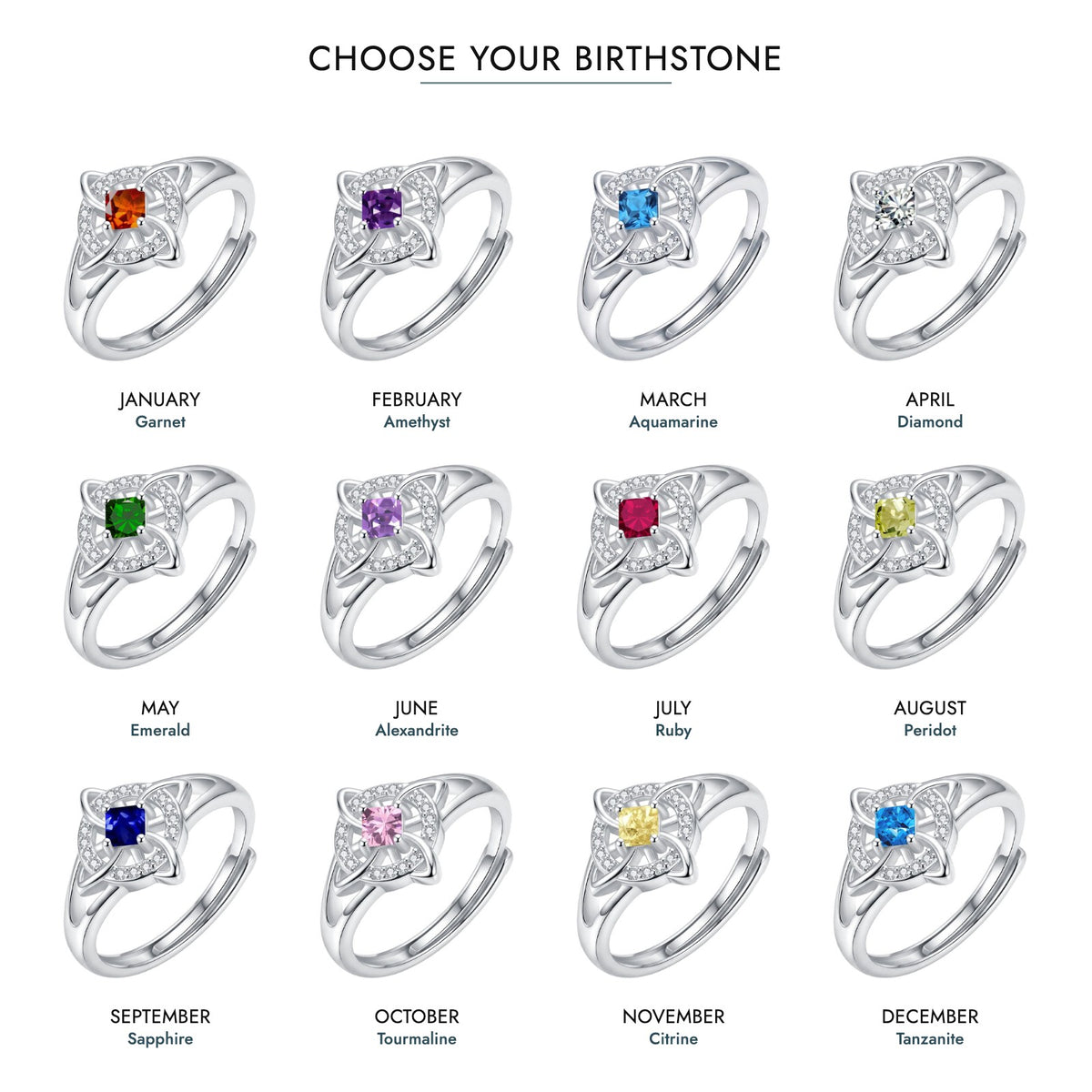 Choose your birthstone — twelve months