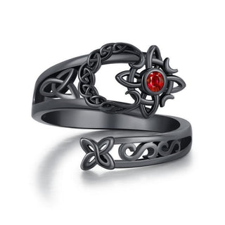 Twilight Knot Ring in Midnight Black with a red stone