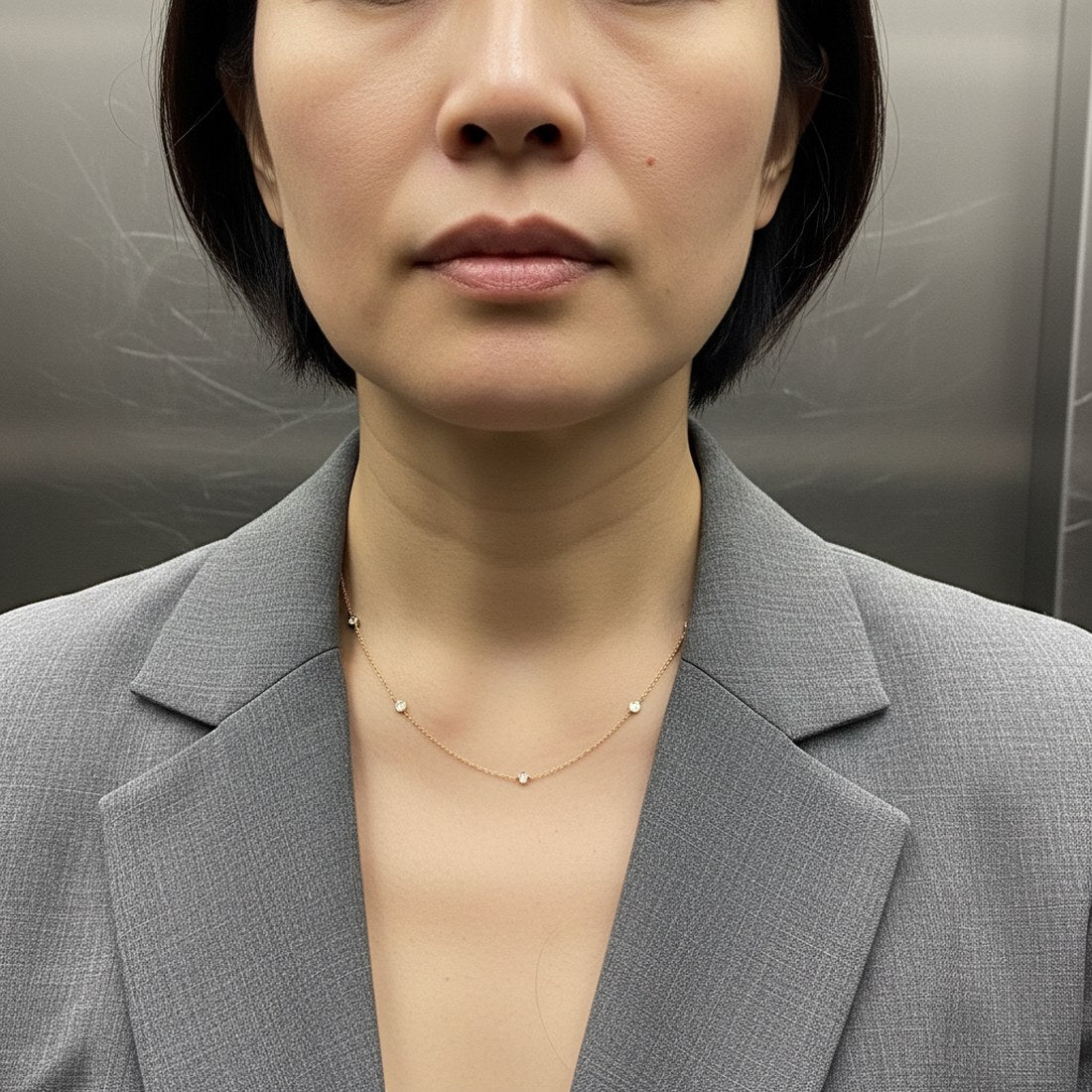 At work, rose gold station necklace