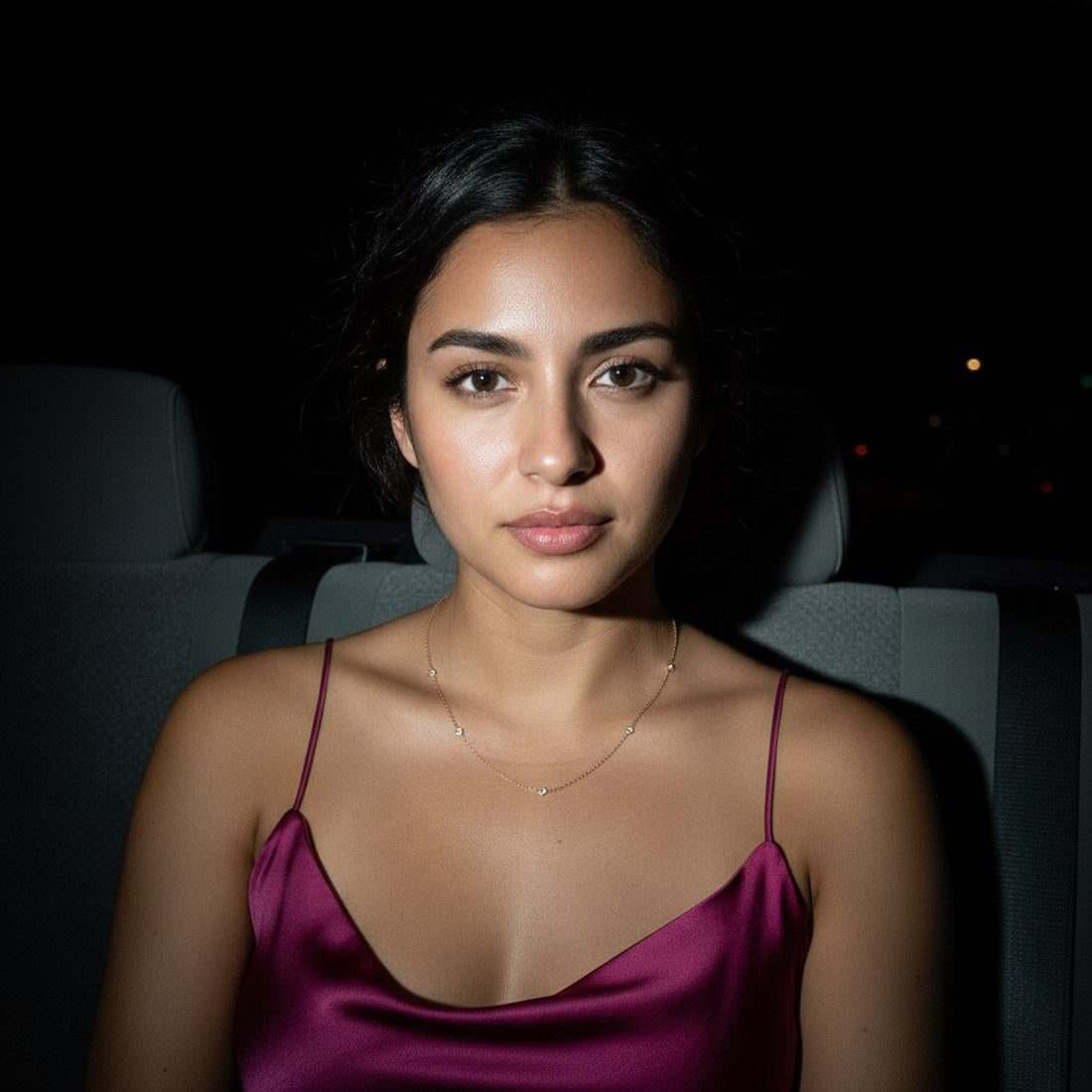 On a night out, rose gold station necklace