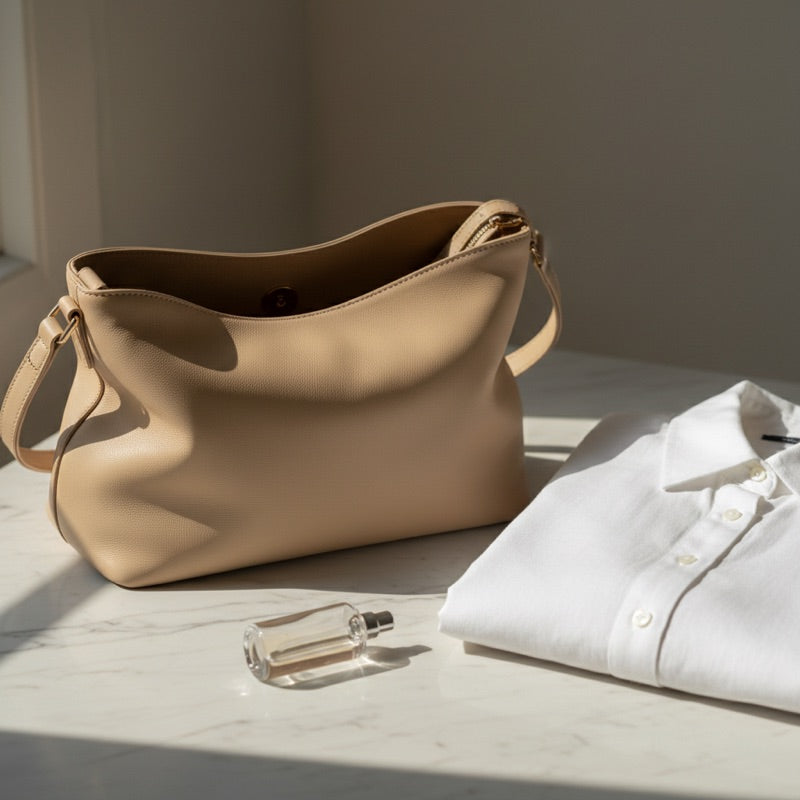 A bag with the travel bottle left behind