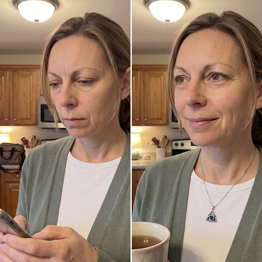 The same woman at home after work, before and after four weeks